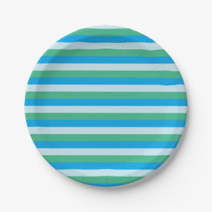 Pale Blue, Aqua Green and Turquoise Stripes Paper Plate