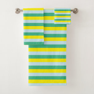 Pale Blue, Aqua Green and Yellow Stripes Bath Towel Set