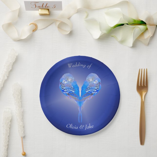 Pale blue birds on night blue paper plate (Wedding)