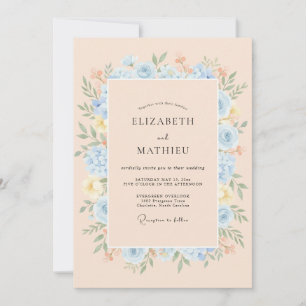 Pale Blue Blooming Botanical Wedding Invitation