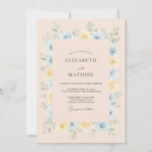 Pale Blue Blossom Romance Wedding Invitation