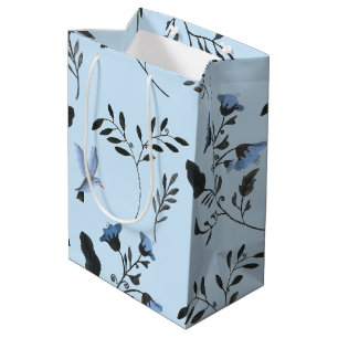 Pale Blue Bluebells and Bluebirds Floral Pattern o Medium Gift Bag