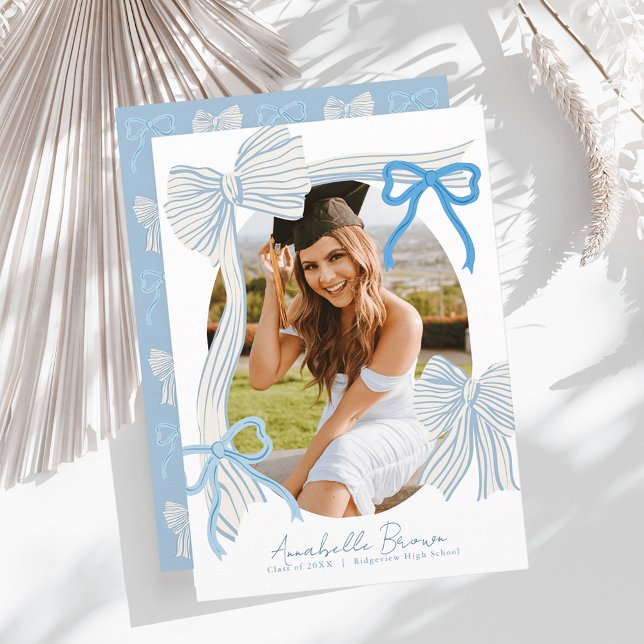 Pale Blue Bows Photo Graduation Announcement (Creator Uploaded)