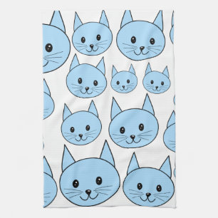 Pale Blue Cats. Pattern. Tea Towel