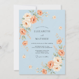 Pale Blue Charming Rose Wedding Invitation