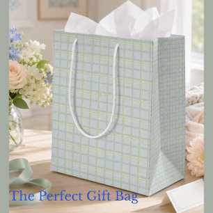 Pale Blue Check Gift Bag Modern Minimalist