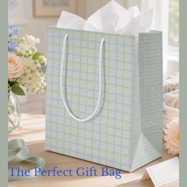 Pale Blue Check Gift Bag | Modern Minimalist  (Pastel plaid gift bag for birthdays, baby gifts, spring celebrations and elegant everyday gifting!)