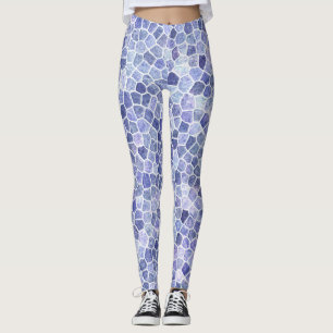 Pale Blue Cobbled Patchwork Terrazo Pattern Leggings