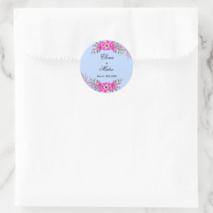 Pale Blue Colour with Elegant Pink flower Garden  Classic Round Sticker