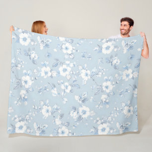 Pale Blue Country style floral pattern Fleece Blanket