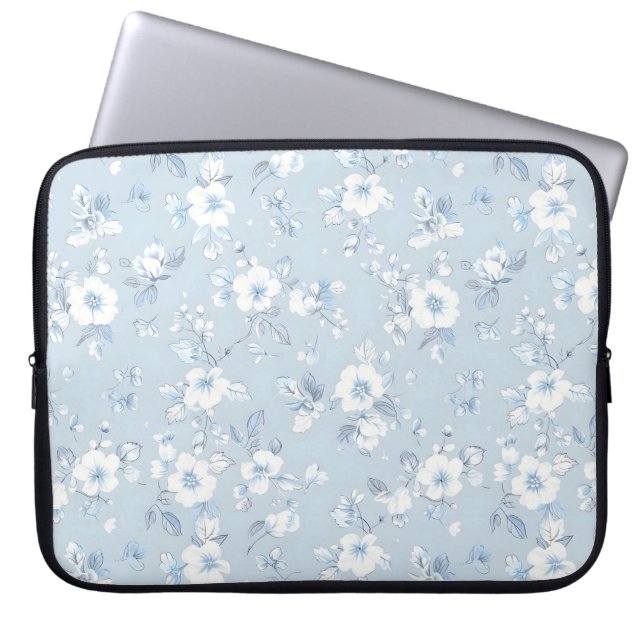 Pale Blue Country style floral pattern Laptop Sleeve (Front)