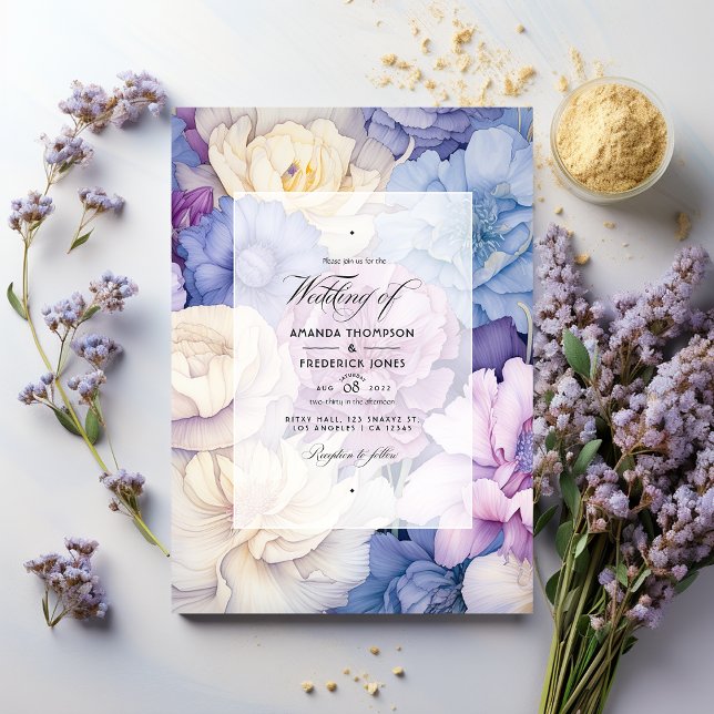 Pale Blue, Cream, and Lavender Floral Wedding Invitation (Creator Uploaded)