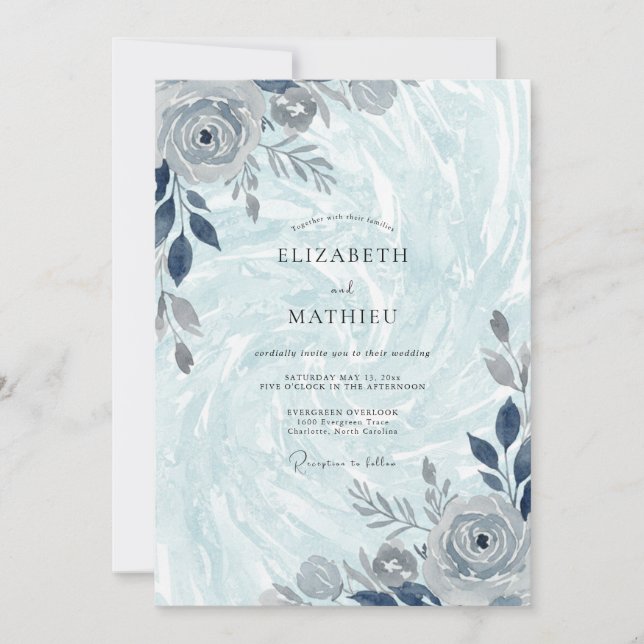 Pale Blue Crystalline Winter Wedding Invitation (Front)