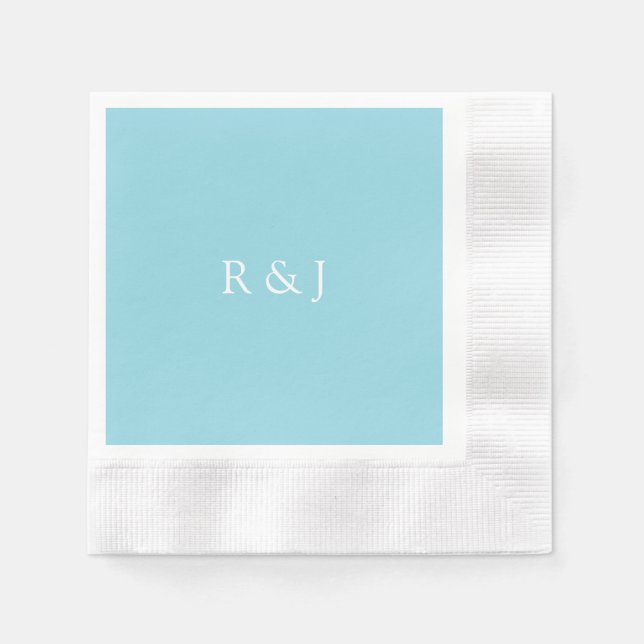 Pale Blue Cyan Monogram Initial Custom Wedding Napkin (Front)