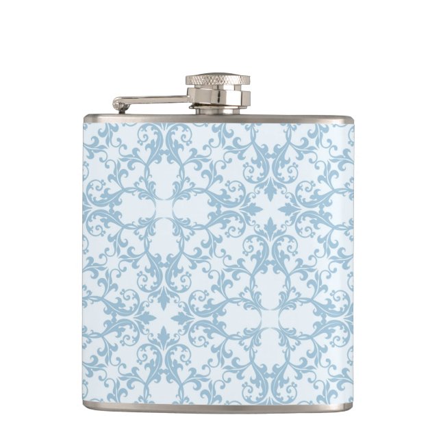 Pale Blue Damask Hip Flask (Front)