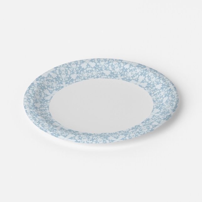 Pale Blue Damask Paper Plate (Angled)