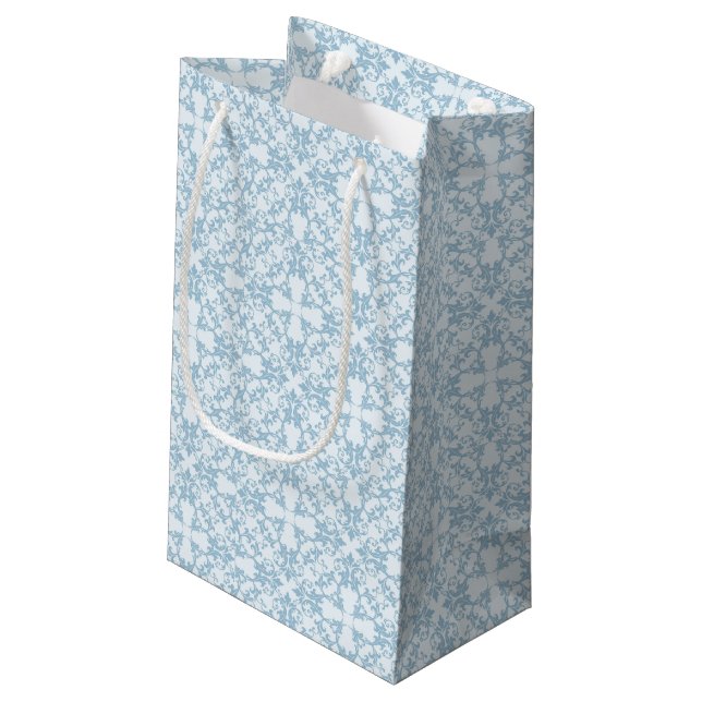 Pale Blue Damask Small Gift Bag (Back Angled)