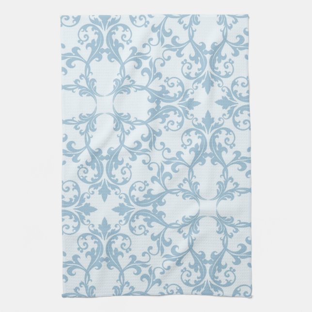 Pale Blue Damask Tea Towel (Vertical)