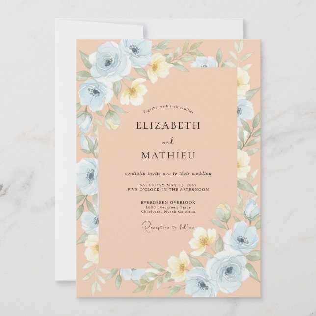 Pale Blue Delicate Floral Wedding Invitation (Front)