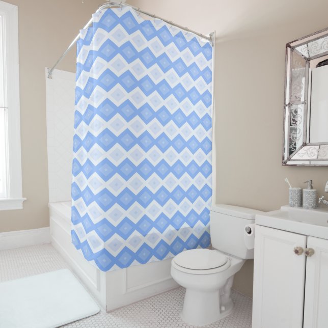 Pale blue diamond pattern shower curtain (In Situ)