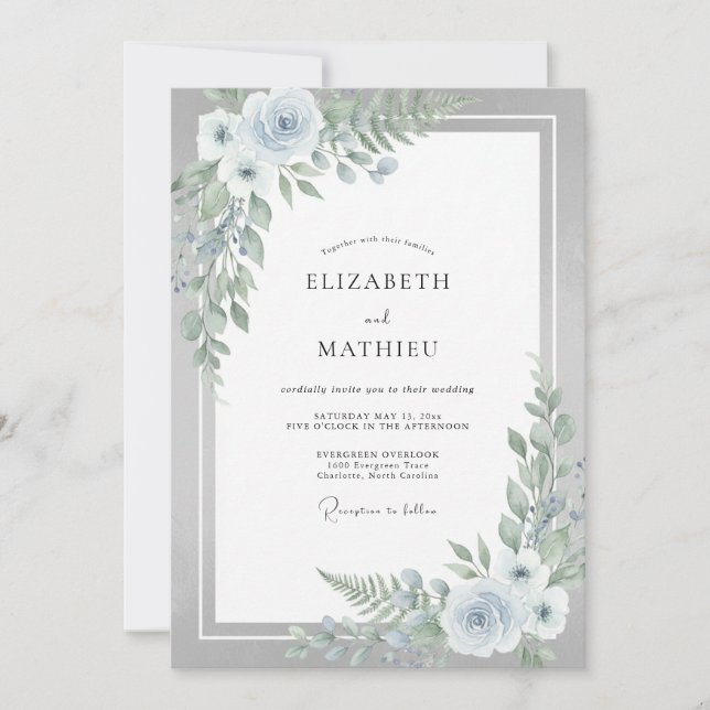 Pale Blue Ethereal Winter Wedding Invitation (Front)