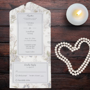 Pale Blue Floral All In One Invitation