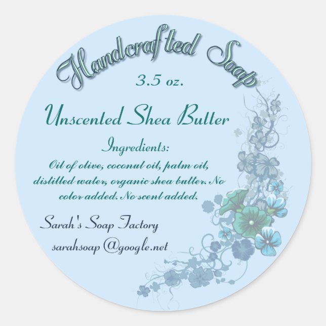 Pale Blue Floral Handcrafted Soap Classic Round Sticker (Front)
