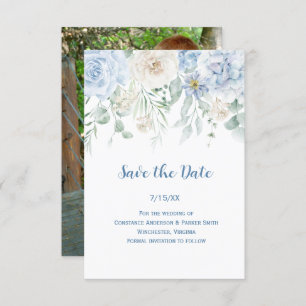 Pale Blue Floral Photo Save the Date