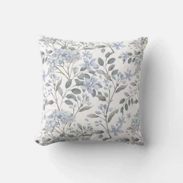 Pale Blue Floral Throw Pillow (Front)