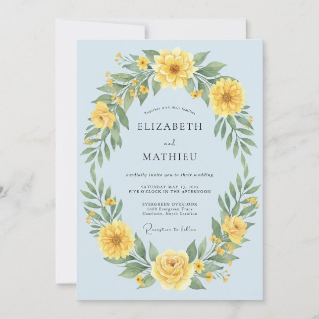 Pale Blue Floral Wreath Wedding Invitation (Front)