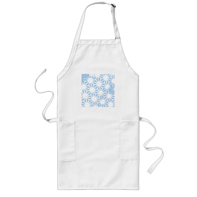 Pale blue geometric pattern long apron (Front)