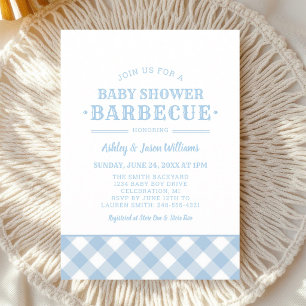 Pale Blue Gingham BBQ Baby Shower Invitation