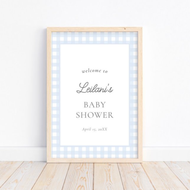 Pale Blue Gingham Classic Baby Boy Welcome Sign (Creator Uploaded)