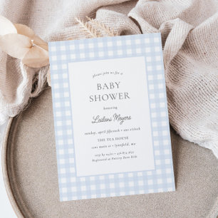 Pale Blue Gingham Classic Boys Baby Shower Invitation