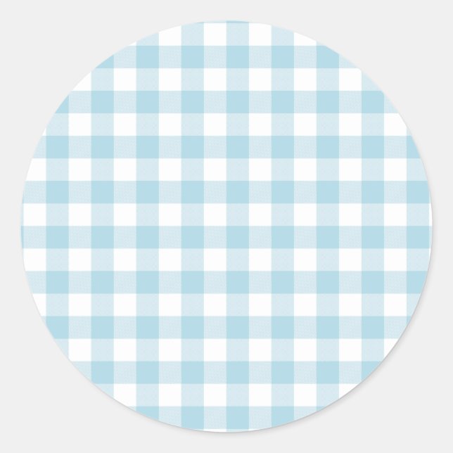 Pale Blue Gingham Classic Round Sticker (Front)