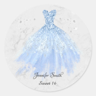 Pale Blue glitter Dress Sweet Sixteen Classic Round Sticker