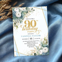 Pale blue gold leaves soft chic 90th birthday