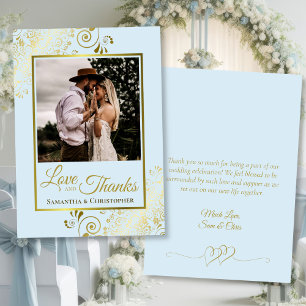 Pale Blue & Gold Love Thanks Photo & Note Wedding Thank You Card