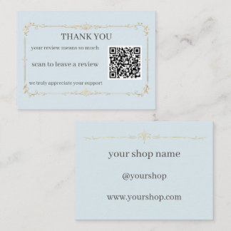 Pale Blue Gold Small Business Thank You Review QR Enclosure Card