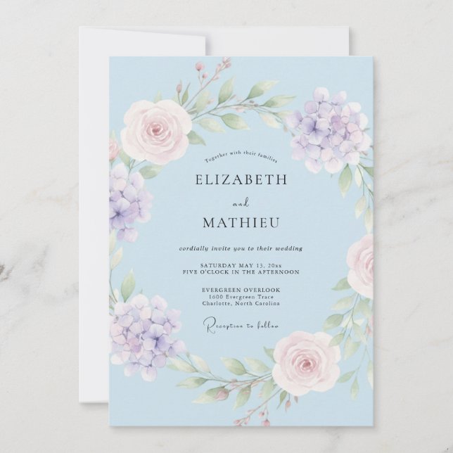 Pale Blue Graceful Botanical Wedding Invitation (Front)