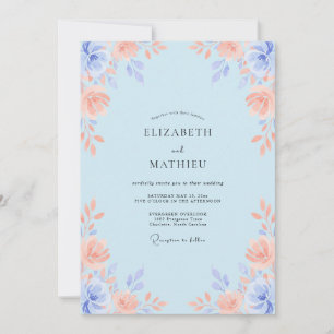 Pale Blue Graceful Watercolor Wedding Invitation