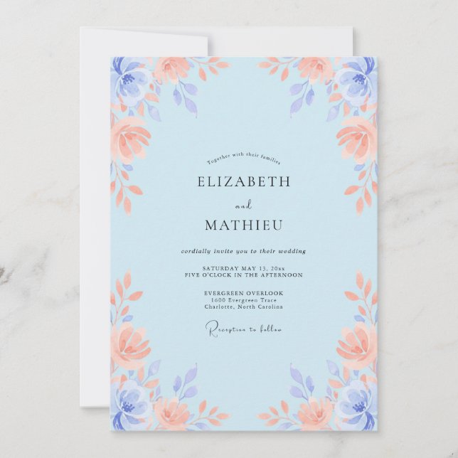 Pale Blue Graceful Watercolor Wedding Invitation (Front)