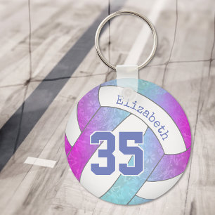 pale blue hot pink personalized girly volleyball key ring