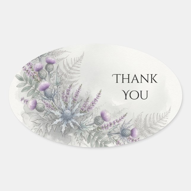 Pale Blue Lavender Botanical Thank You Sticker (Front)
