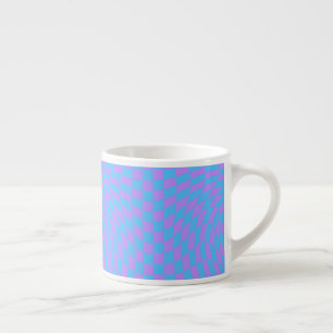Pale Blue & Lavender Waved Chequered Pattern Espresso Cup