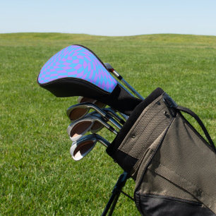 Pale Blue & Lavender Waved Chequered Pattern Golf Head Cover