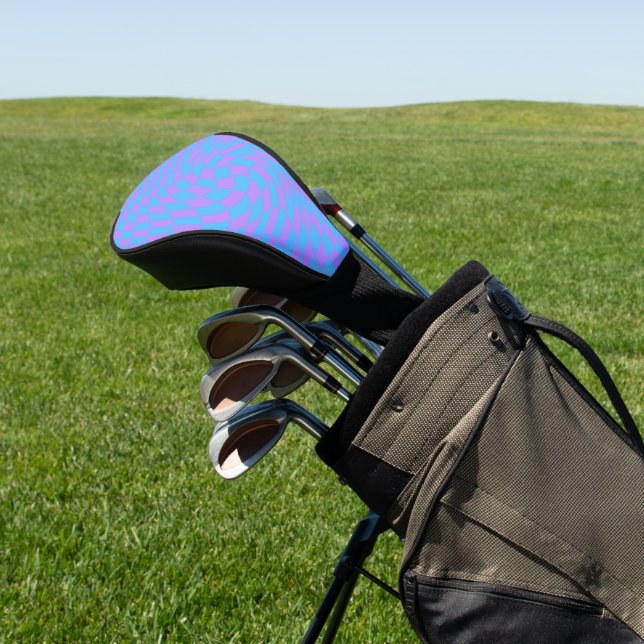 Pale Blue & Lavender Waved Chequered Pattern      Golf Head Cover (In Situ)