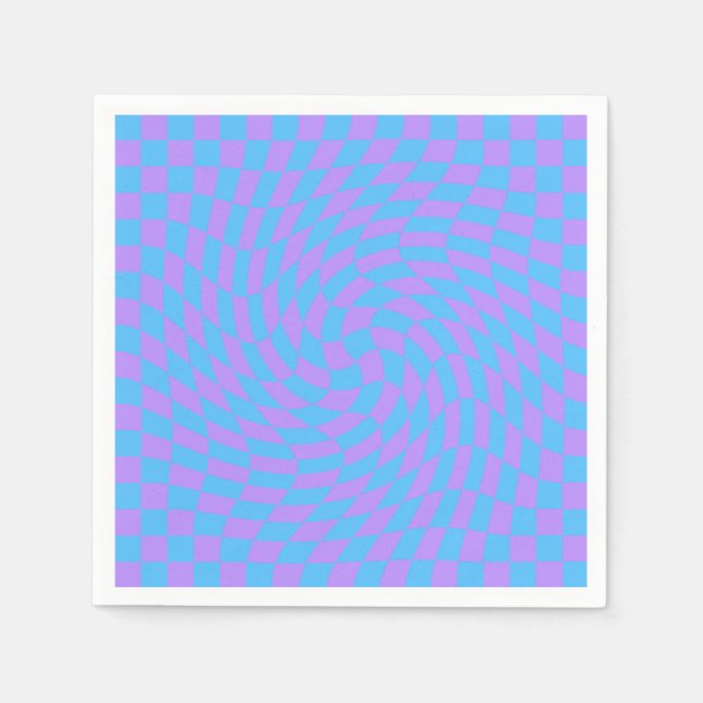 Pale Blue & Lavender Waved Chequered Pattern      Napkin (Front)