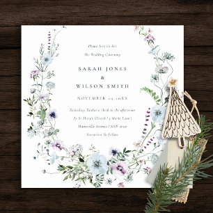 Pale Blue Lilac Wildflower Wreath Wedding Invite