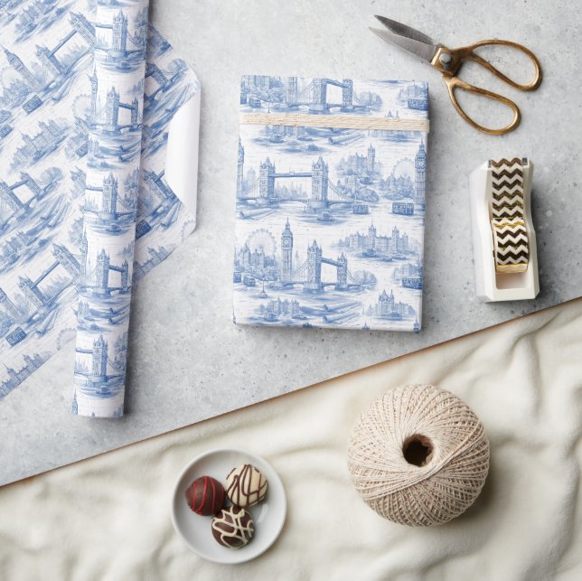 Pale Blue London Architectural Blueprint Wrapping Paper (Crafts)